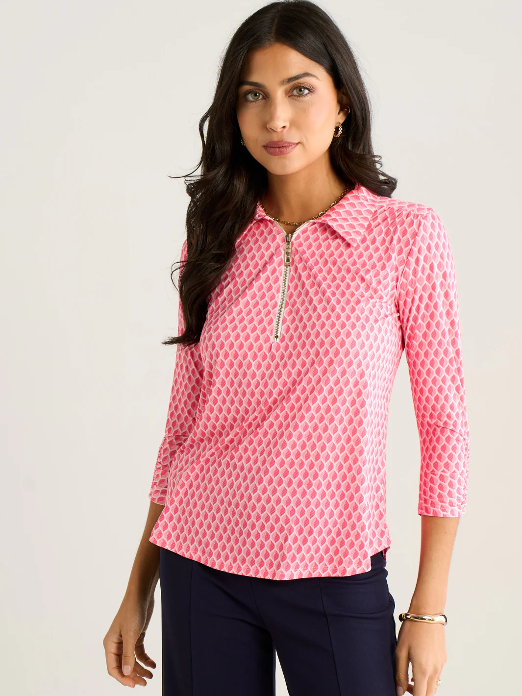Kate & Pippa Zip Top In Pink Geo Print - Image 2