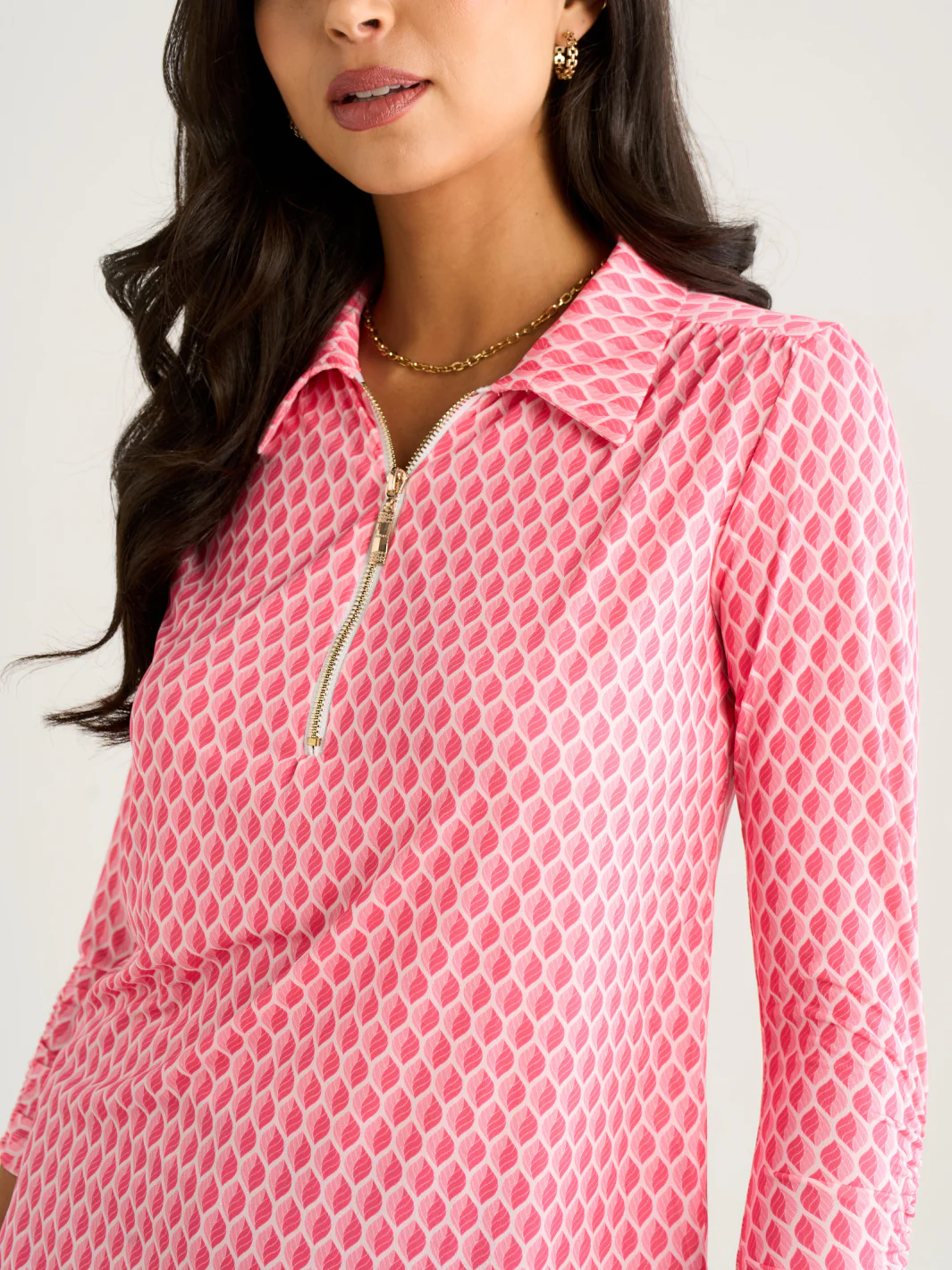 Kate & Pippa Zip Top In Pink Geo Print - Image 4