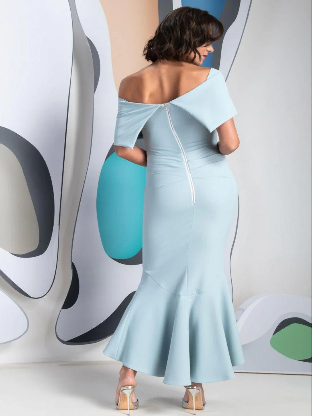 Kevan Jon Arabella Flare Midi Dress In Dusty Blue - Image 3