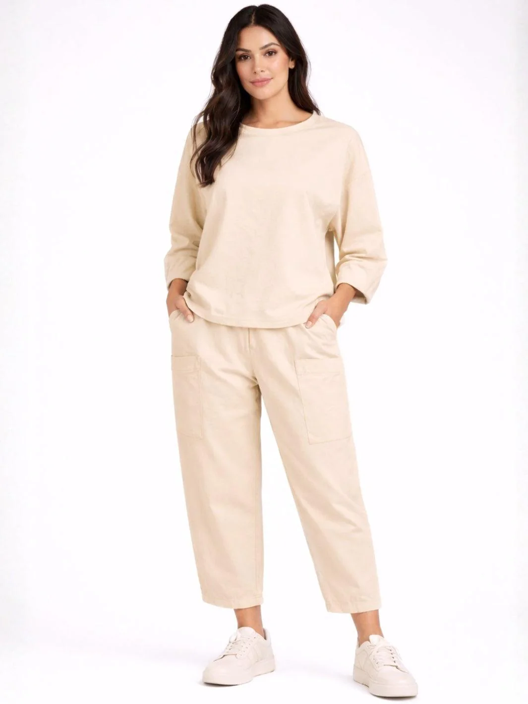 Lil Jen Barrel Trousers In Beige