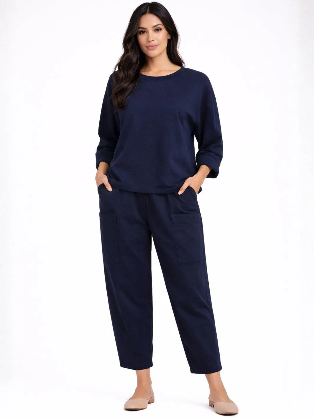 Lil Jen Barrel Trousers In Navy