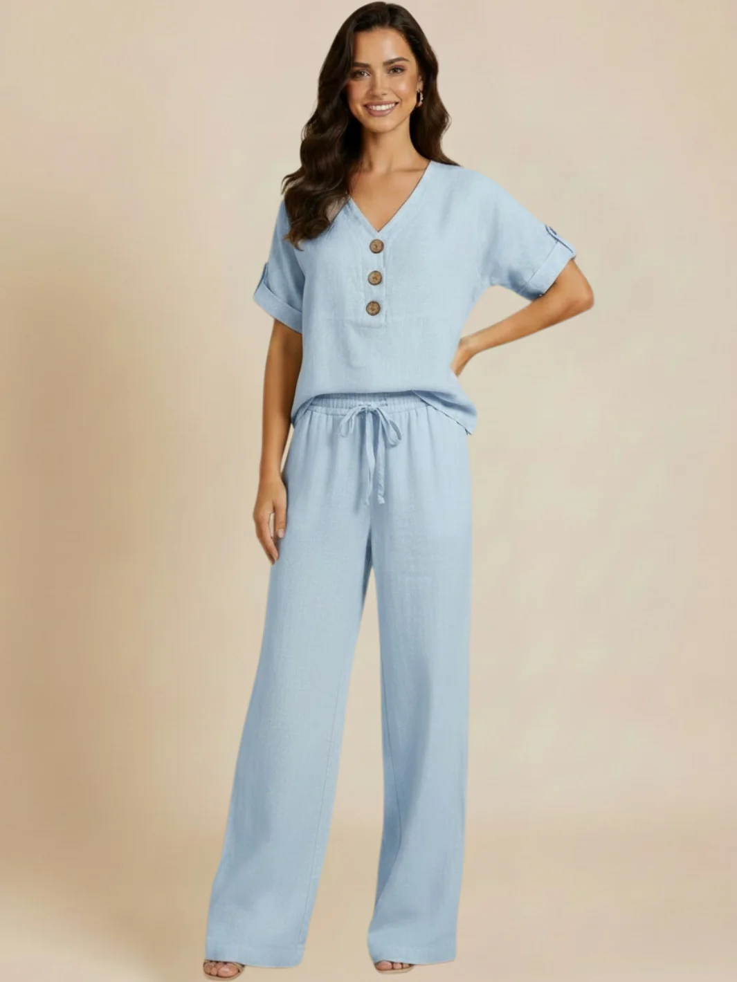Lil Jen Billie Linen Trousers In Light Blue - Image 2