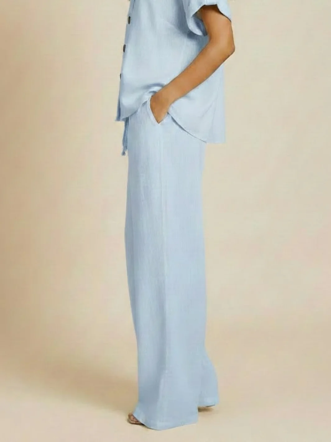 Lil Jen Billie Linen Trousers In Light Blue - Image 3