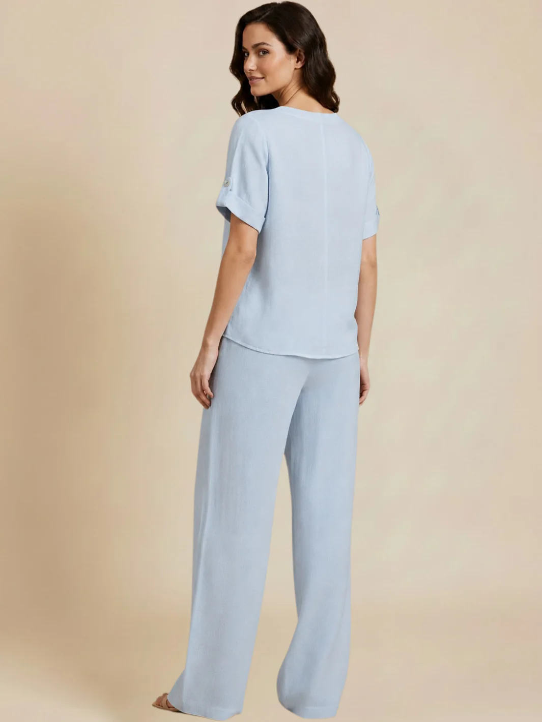 Lil Jen Billie Linen Trousers In Light Blue - Image 4