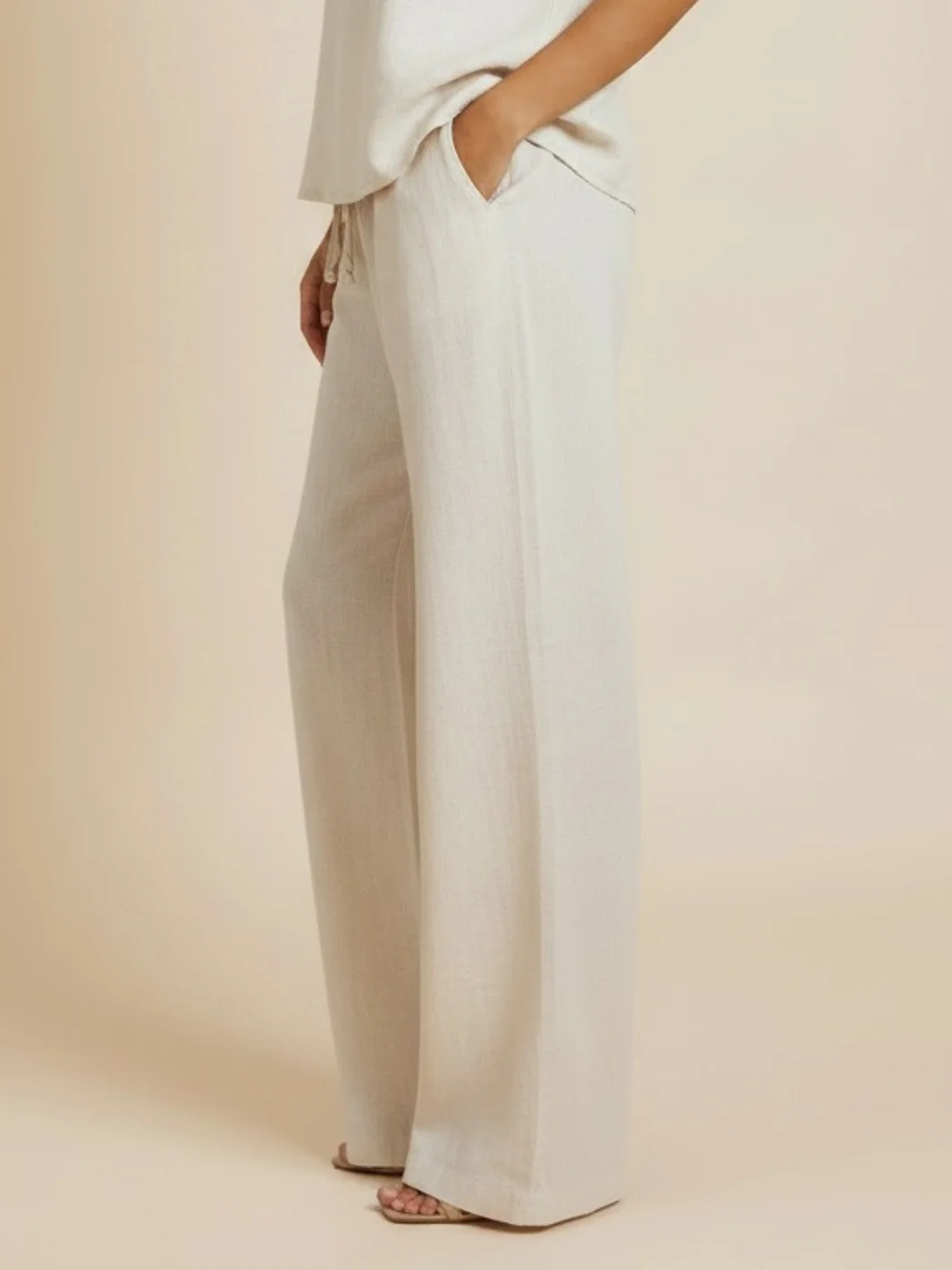 Lil Jen Billie Linen Trousers In Cream - Image 3