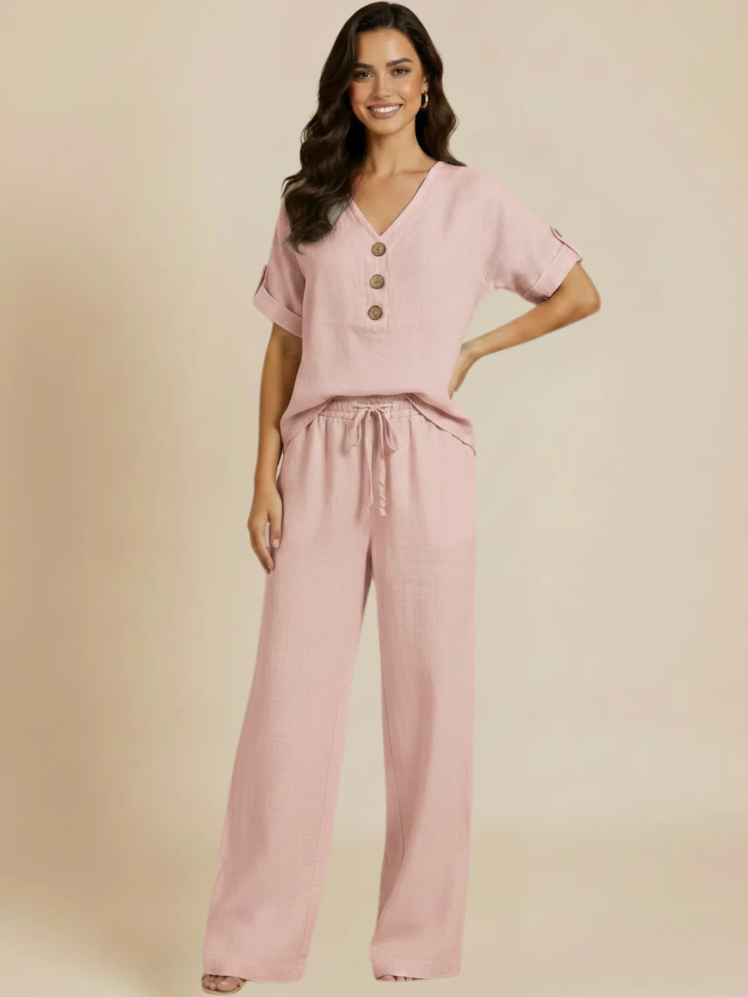 Lil Jen Billie Linen Trousers In Light Pink