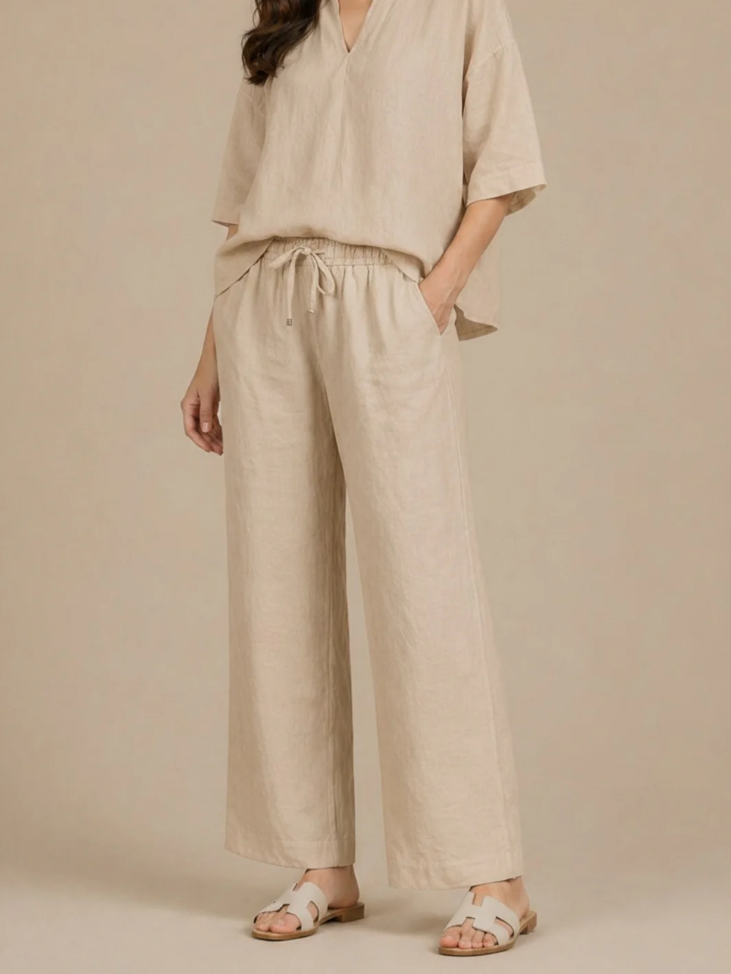 Lil Jen Cody Linen Trousers In Beige
