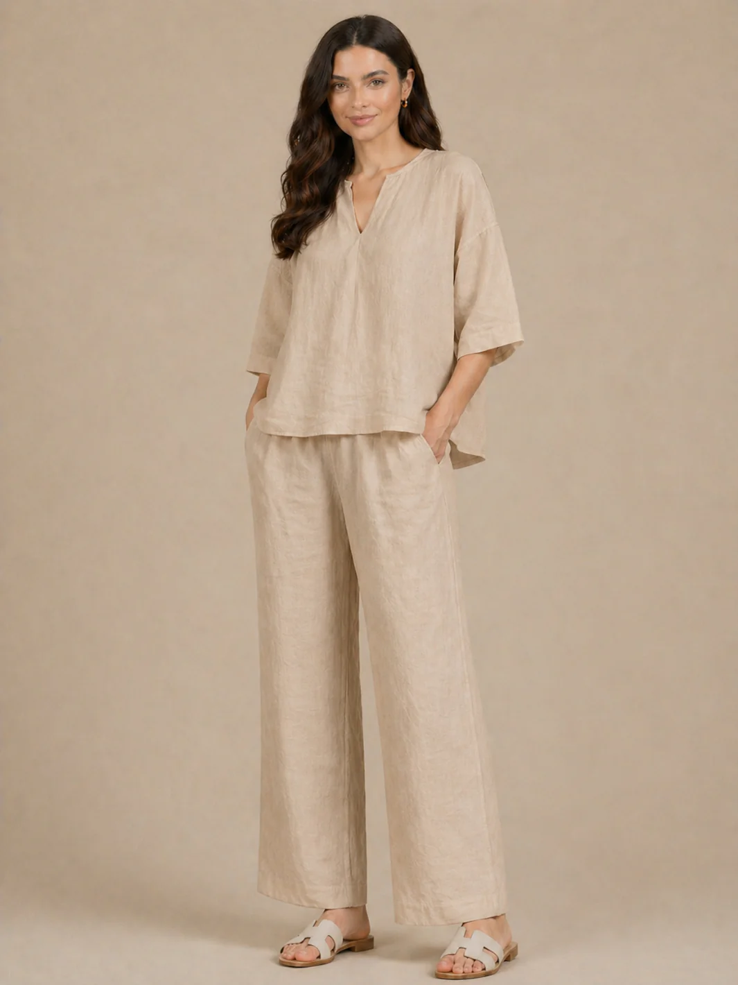 Lil Jen Cody Linen Trousers In Beige - Image 2