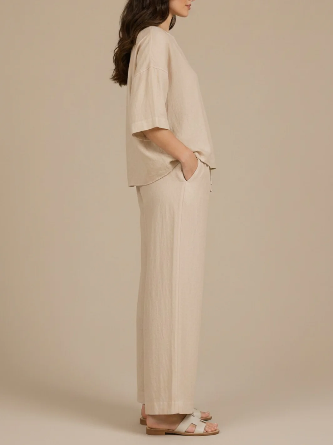 Lil Jen Cody Linen Trousers In Beige - Image 3