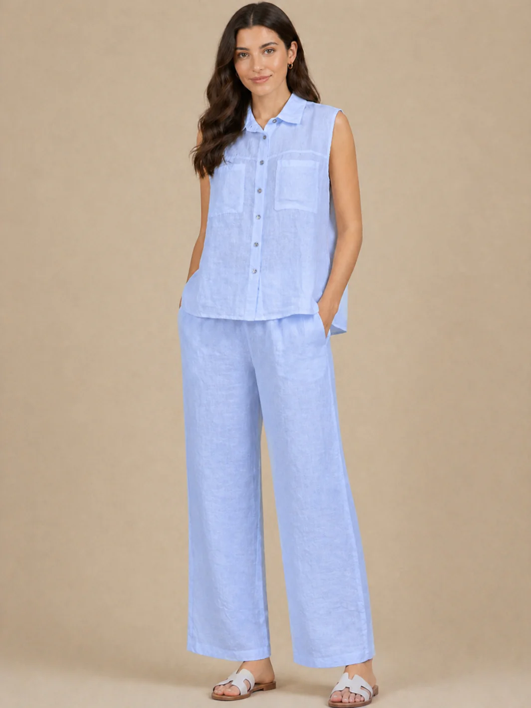 Lil Jen Cody Linen Trousers In Blue