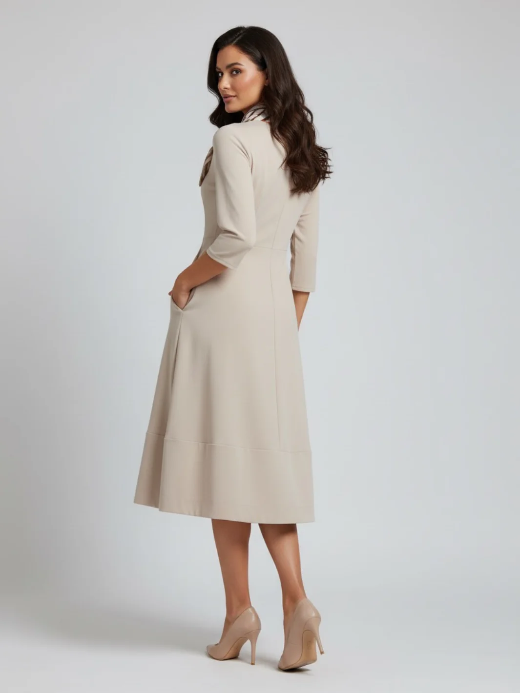 Lil Jen Gia Dress With Neck Scarf In Beige - Image 4