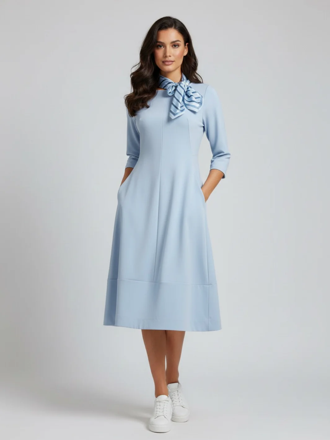 Lil Jen Gia Dress With Neck Scarf In Blue