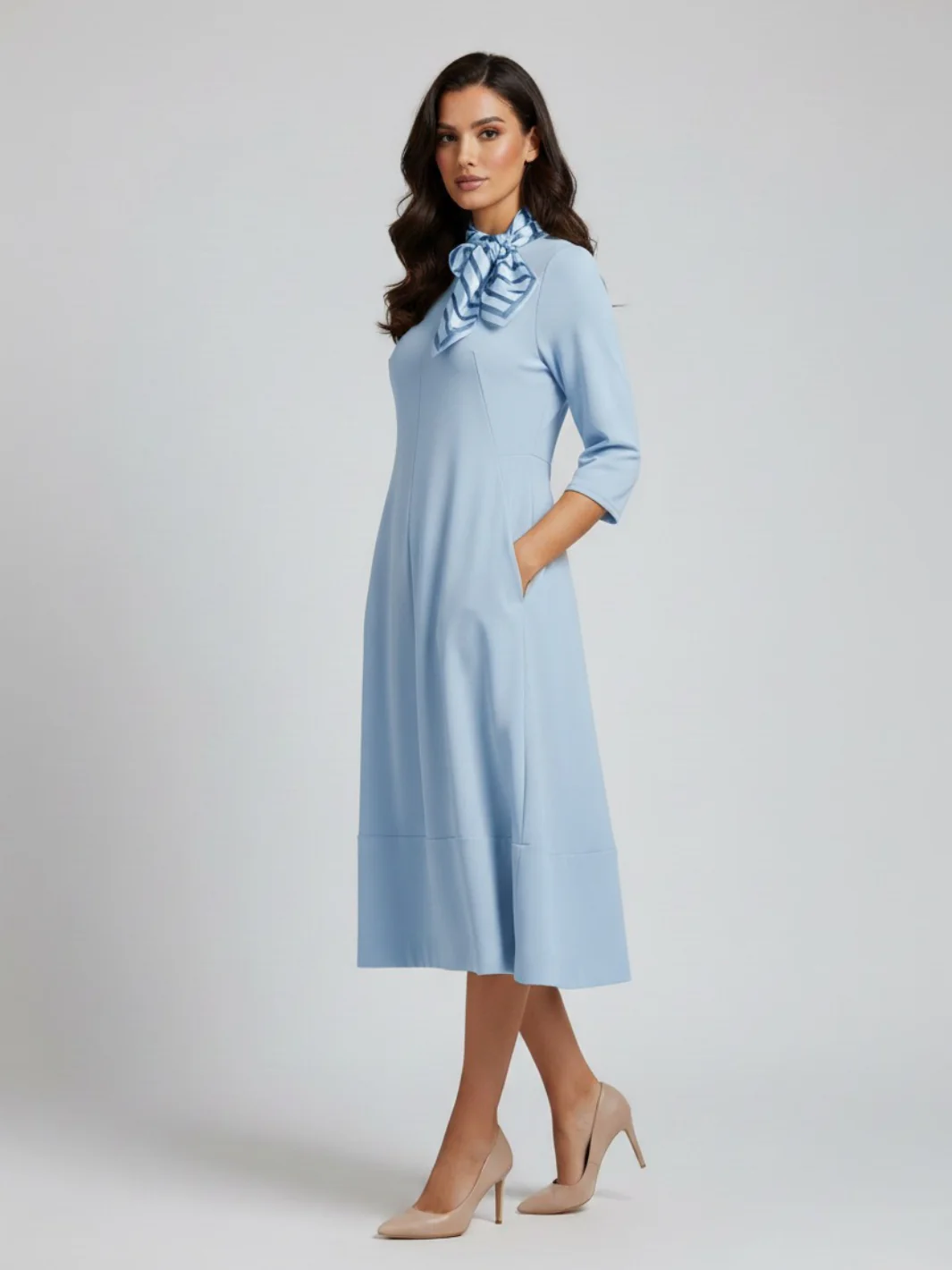 Lil Jen Gia Dress With Neck Scarf In Blue - Image 2