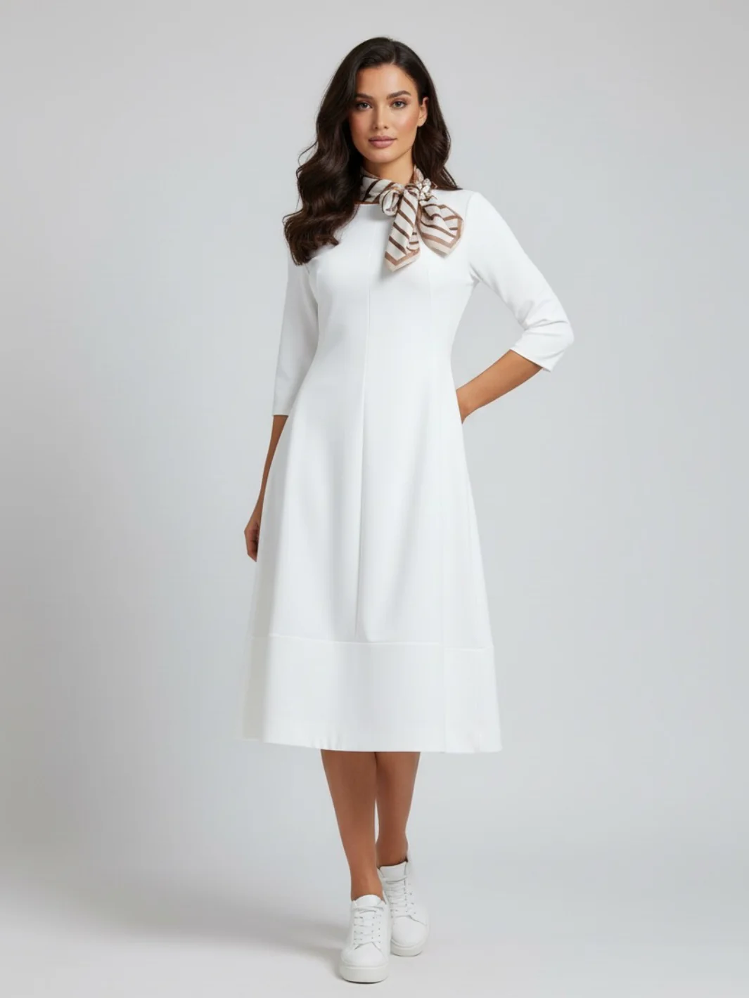 Lil Jen Gia Dress With Neck Scarf In Cream