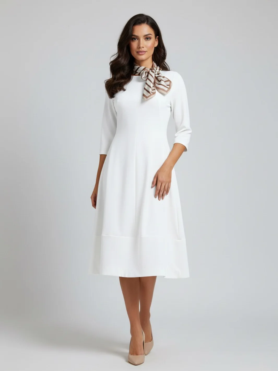 Lil Jen Gia Dress With Neck Scarf In Cream - Image 2