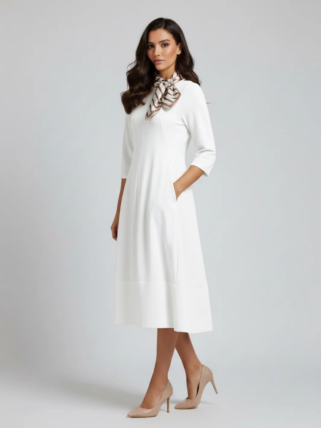 Lil Jen Gia Dress With Neck Scarf In Cream - Image 3