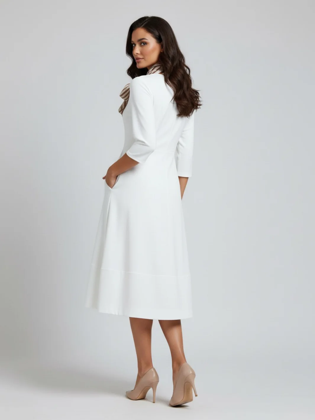 Lil Jen Gia Dress With Neck Scarf In Cream - Image 4