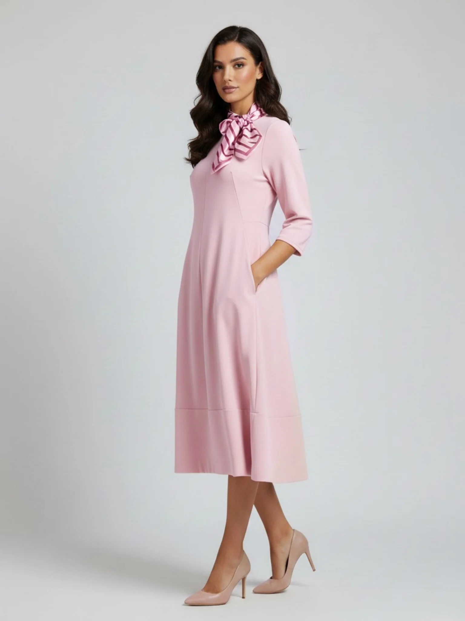 Lil Jen Gia Dress With Neck Scarf In Pink - Image 2