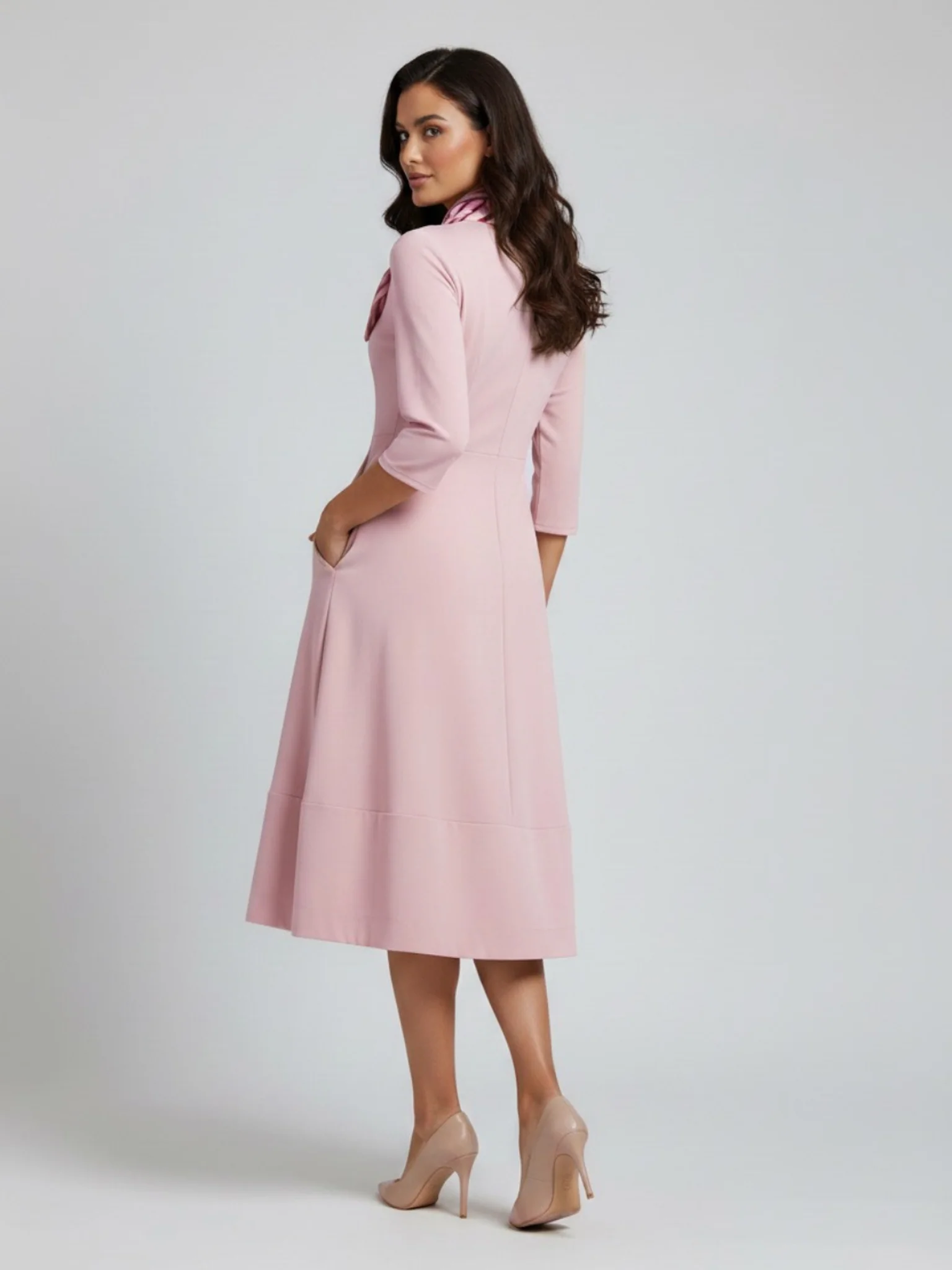 Lil Jen Gia Dress With Neck Scarf In Pink - Image 4
