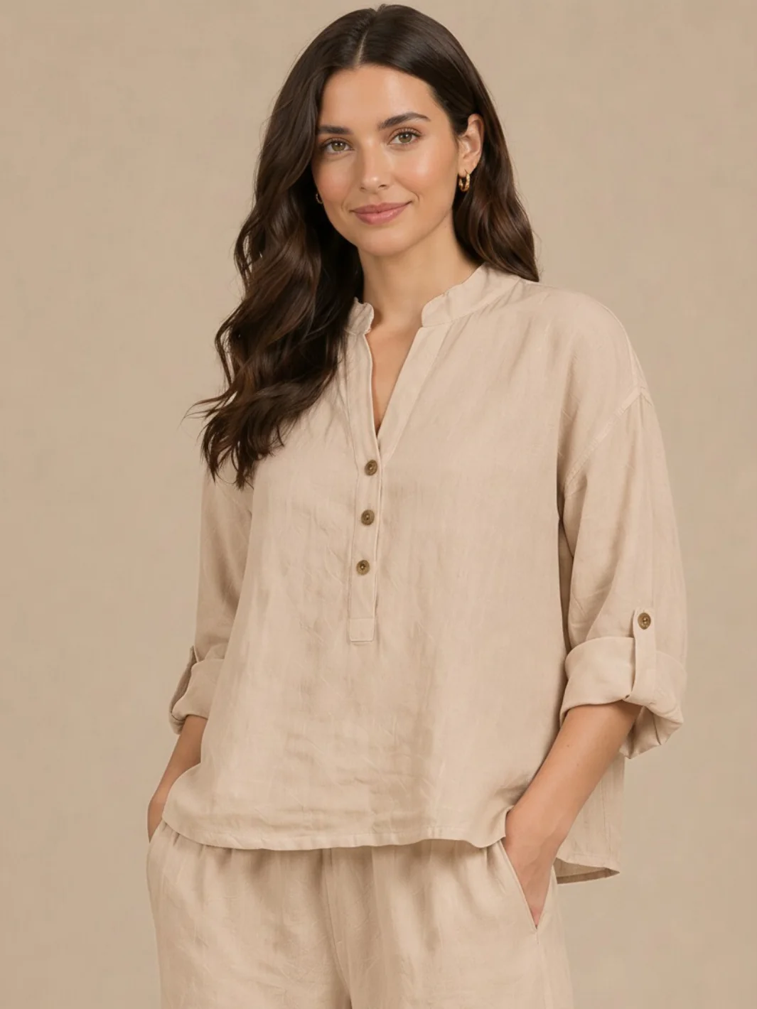 Lil Jen Isabella Linen Top In Beige