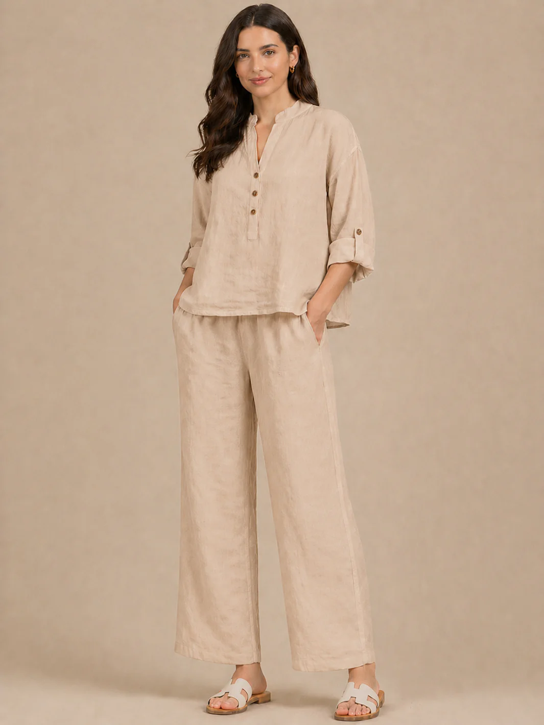 Lil Jen Isabella Linen Top In Beige - Image 2