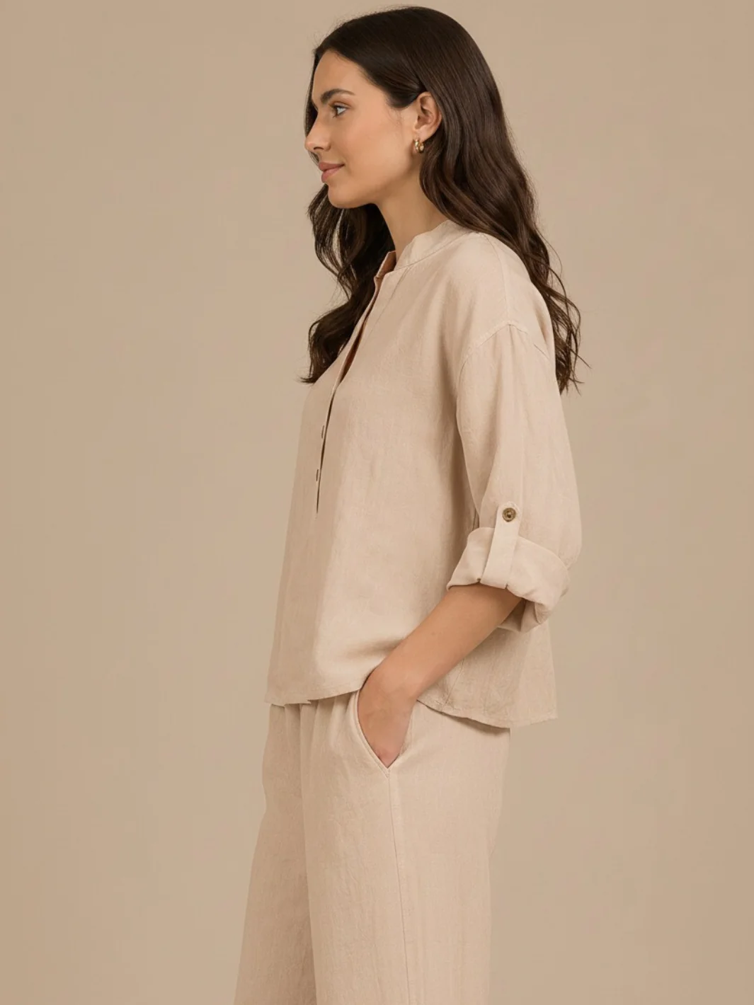 Lil Jen Isabella Linen Top In Beige - Image 3