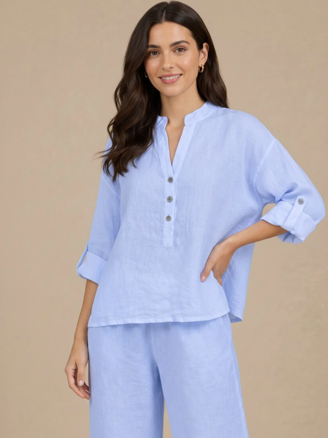 Lil Jen Isabella Linen Top In Blue