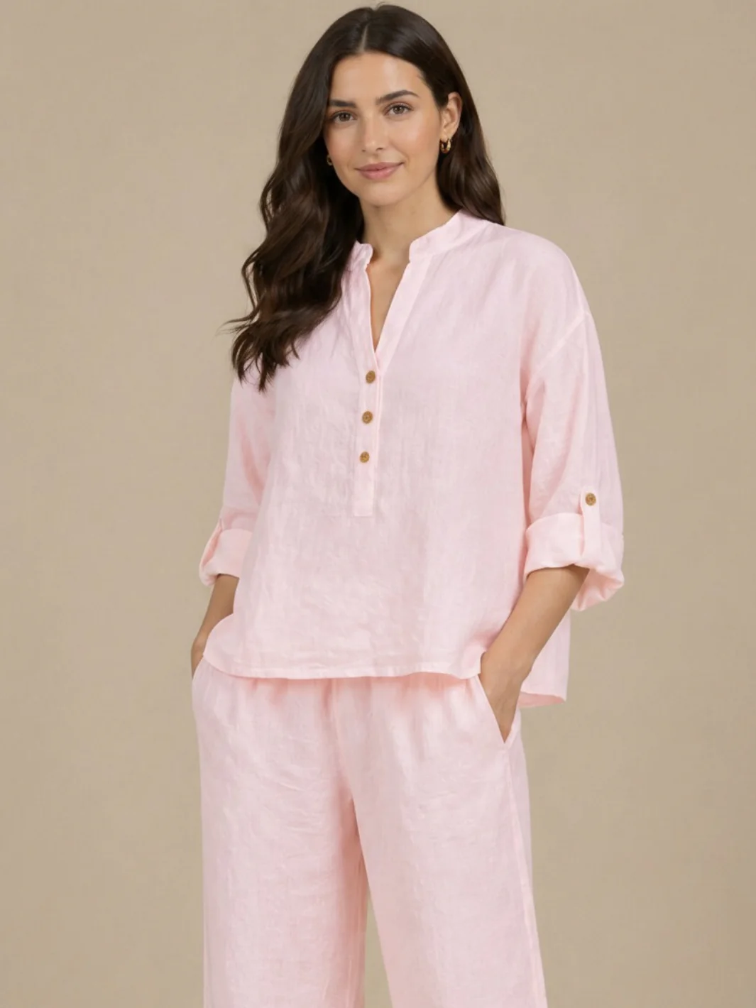 Lil Jen Isabella Linen Top In Pink