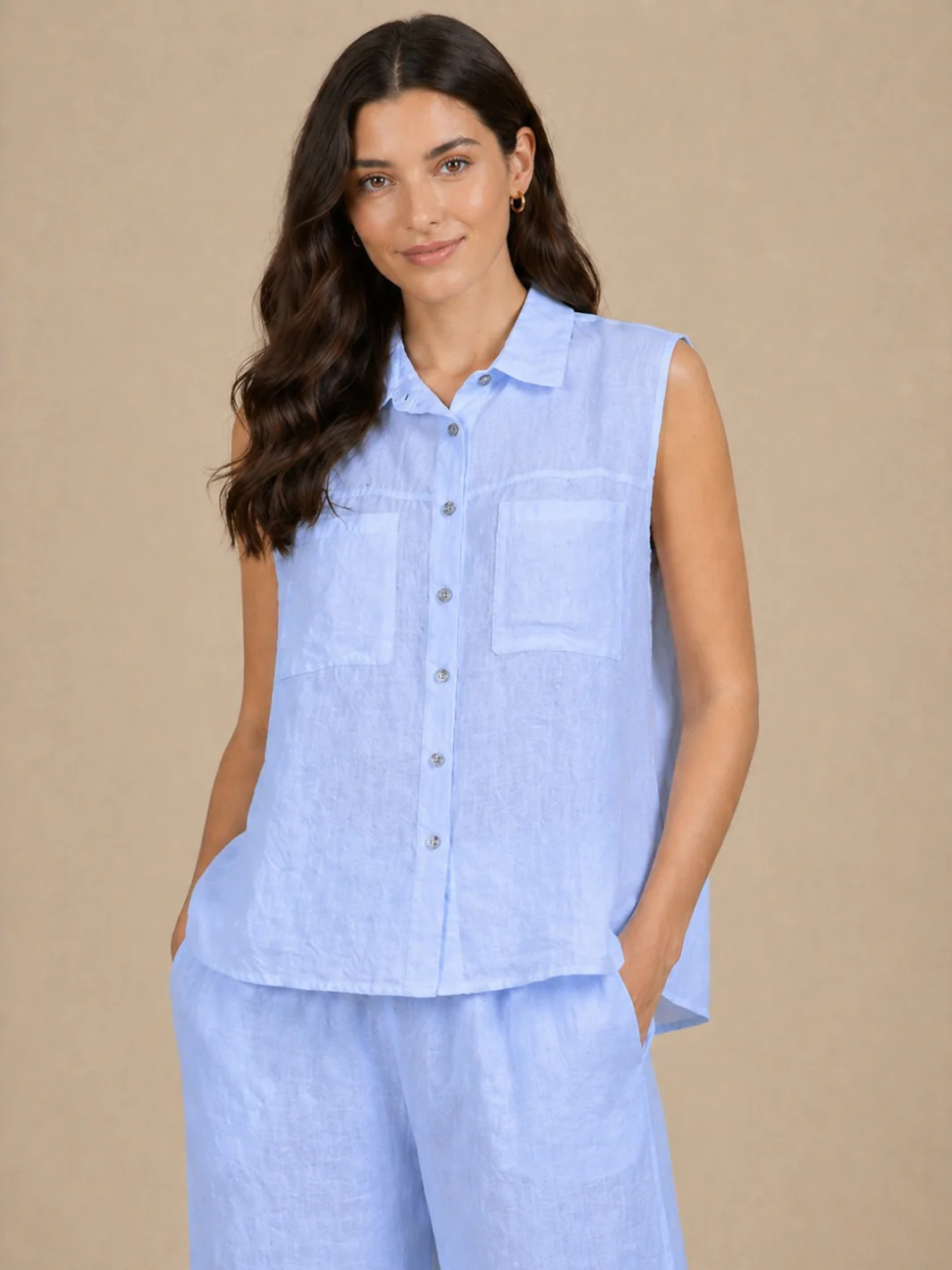 Lil Jen Lottie Sleeveless Linen Top In Blue