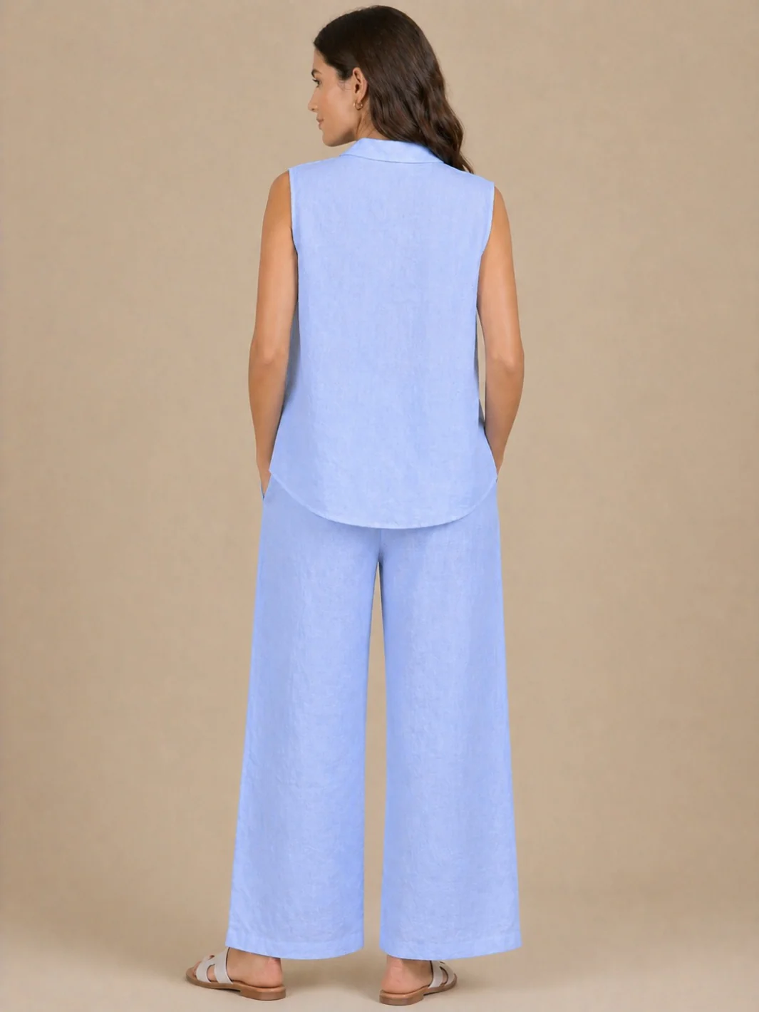 Lil Jen Lottie Sleeveless Linen Top In Blue - Image 4