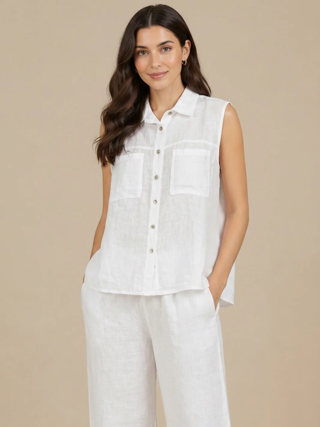 Lil Jen Lottie Sleeveless Linen Top In White