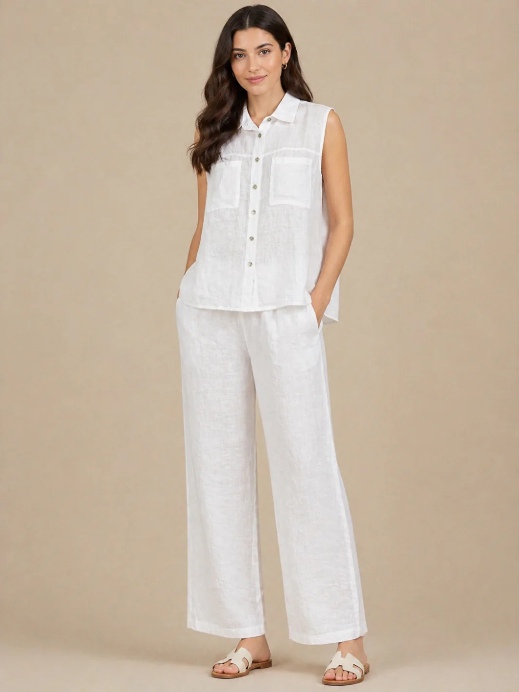 Lil Jen Lottie Sleeveless Linen Top In White - Image 2