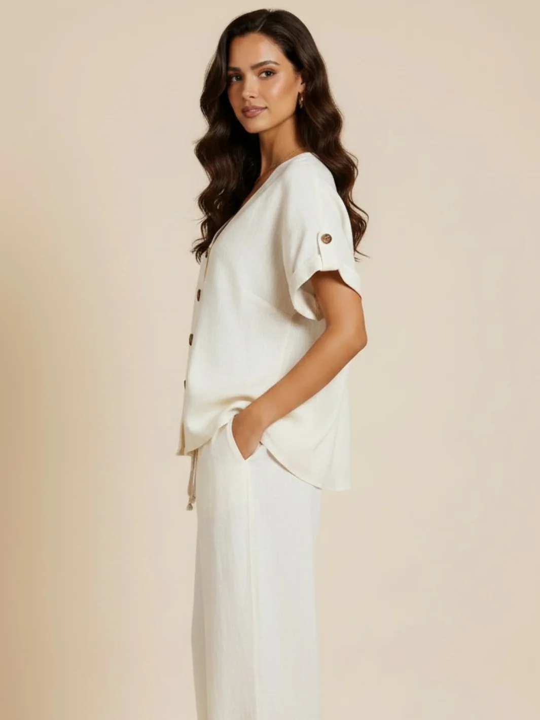 Lil Jen Noah Linen Top In Cream - Image 4