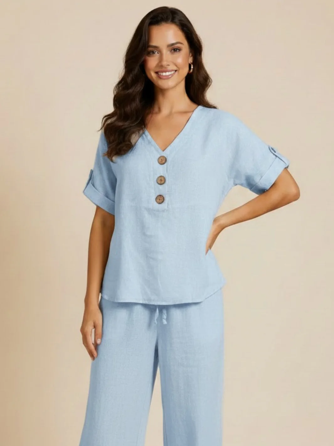 Lil Jen Noah Linen Top In Light Blue - Image 2