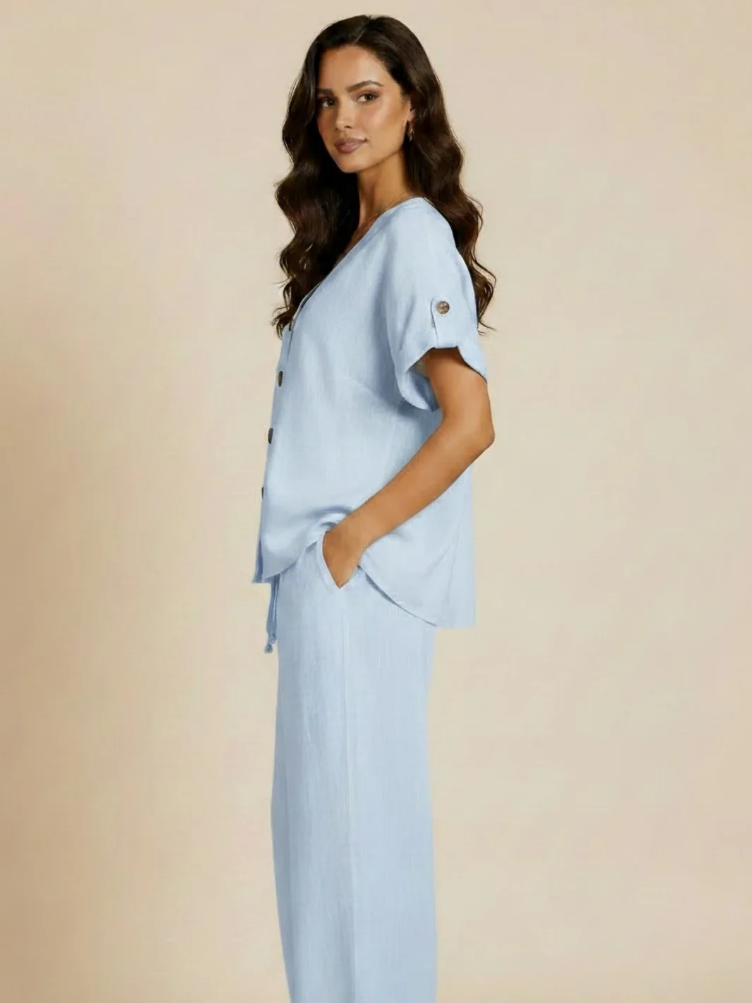 Lil Jen Noah Linen Top In Light Blue - Image 3