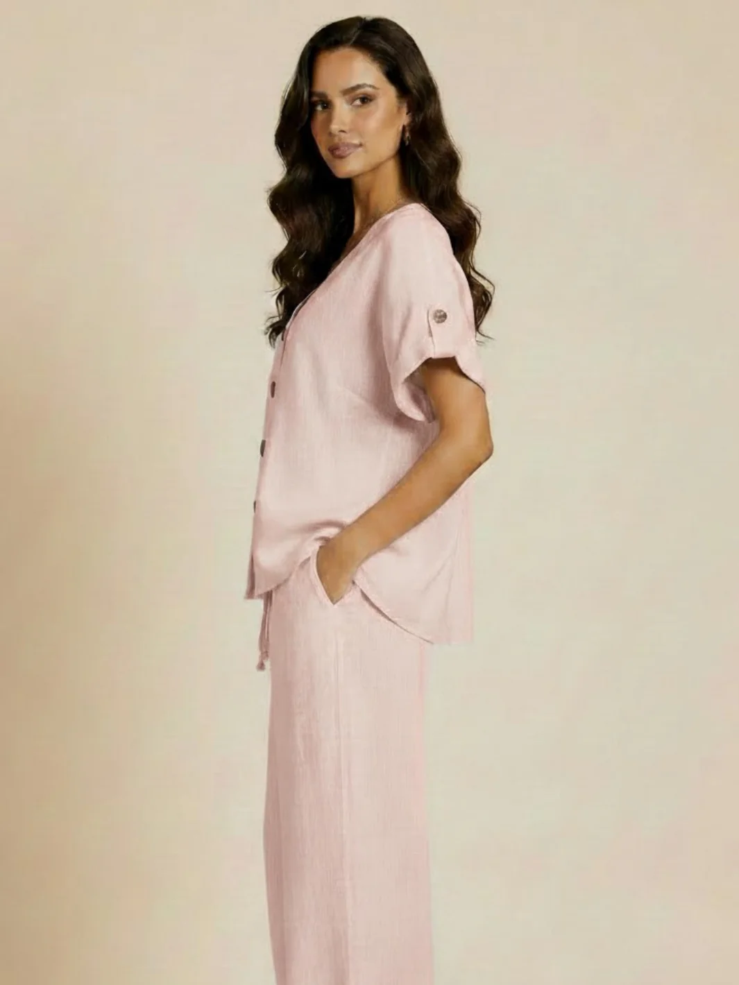 Lil Jen Noah Linen Top In Light Pink - Image 3