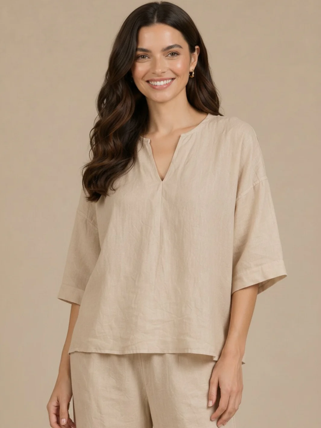 Lil Jen Phoebe Linen Top In Beige