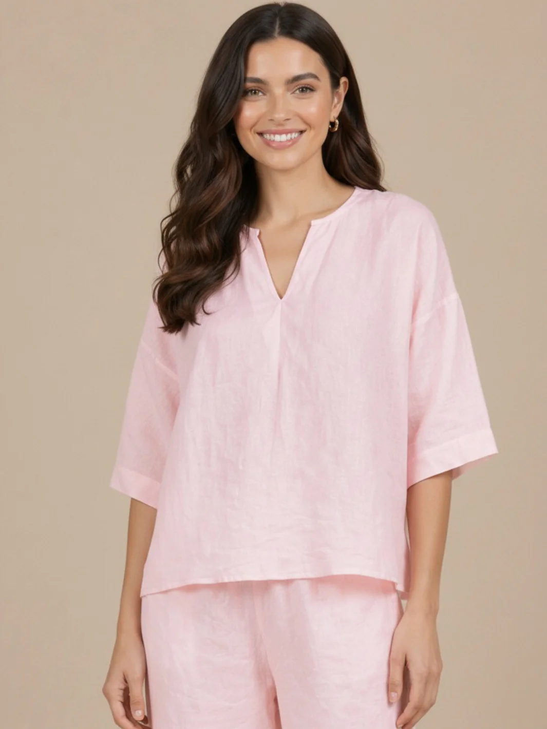 Lil Jen Phoebe Linen Top In Pink