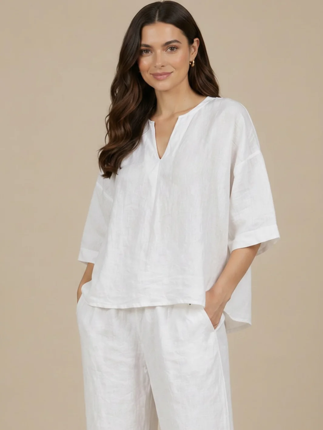 Lil Jen Phoebe Linen Top In White