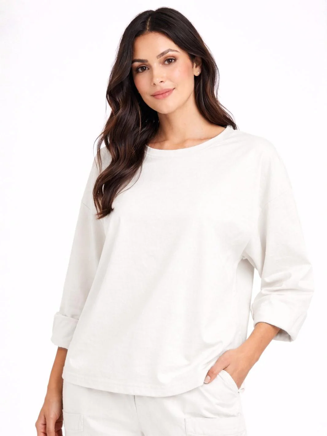 Lil Jen Rolled Sleeve Top In Cream