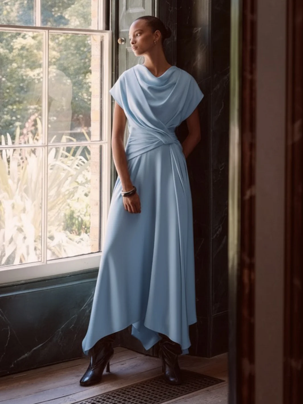 Maisonel Draped Midi Dress ME3079 In Sky