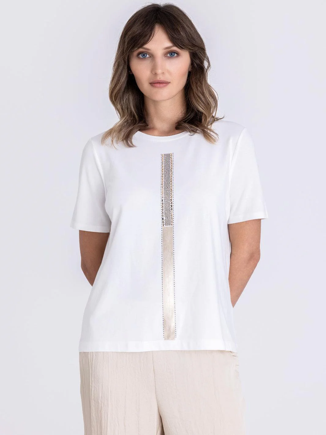Tuzzi Embellished T-Shirt In Ecru 413456