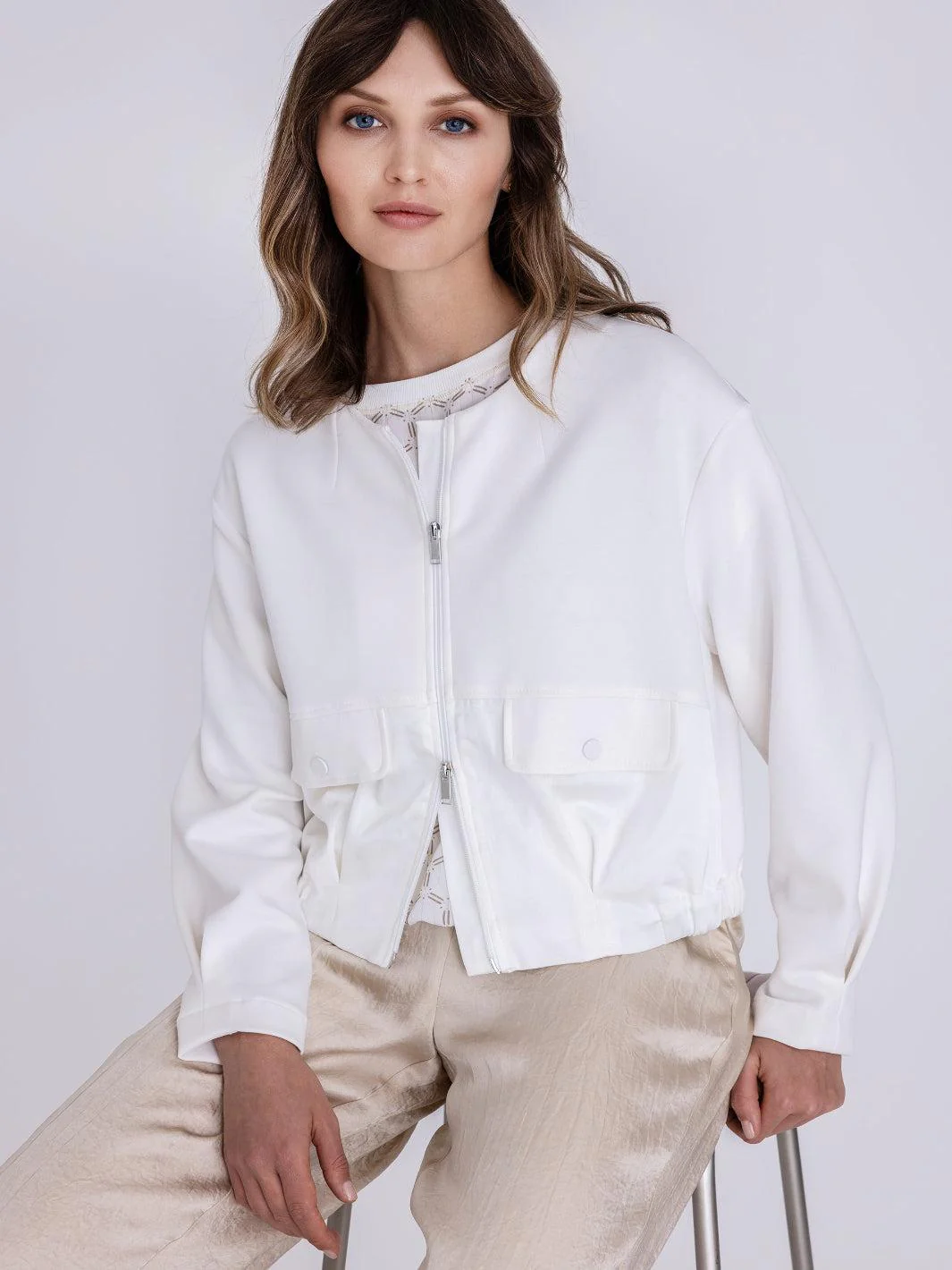Tuzzi Light Weight Zip Jacket In Ecru 413300
