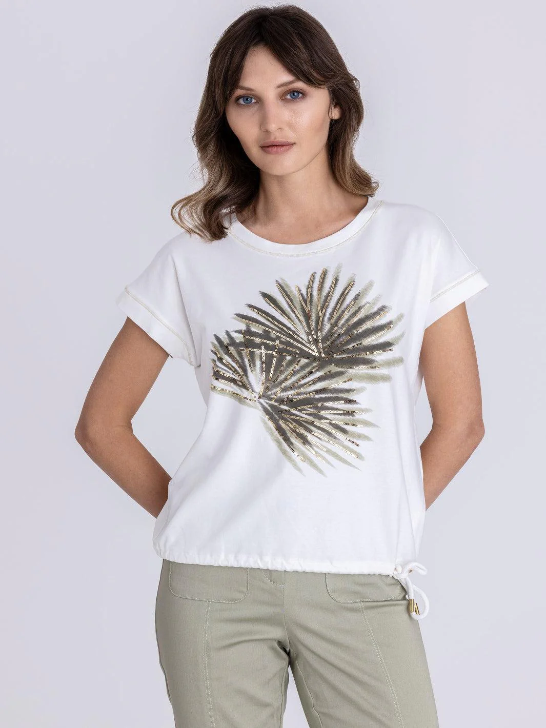 Tuzzi Palm Print T-Shirt In Ecru 415452