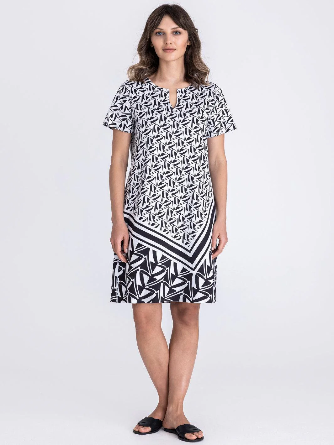 Tuzzi Reversible Geometric Print Dress In Black/Ivory 414500