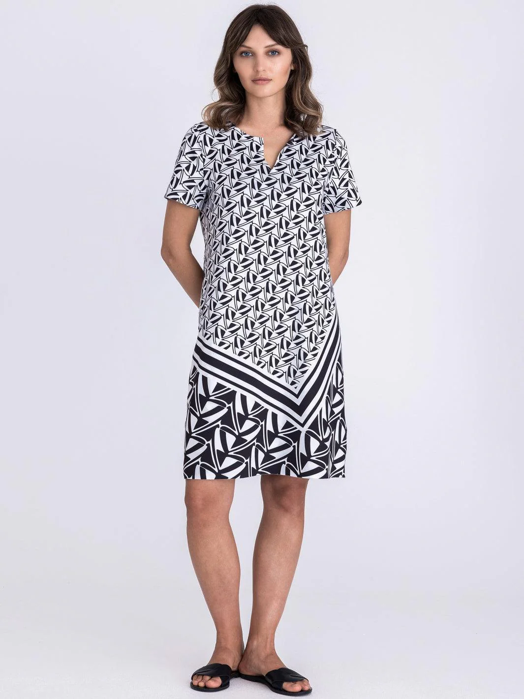 Tuzzi Reversible Geometric Print Dress In Black/Ivory 414500 - Image 2