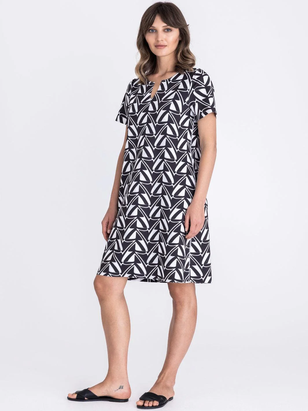 Tuzzi Reversible Geometric Print Dress In Black/Ivory 414500 - Image 3