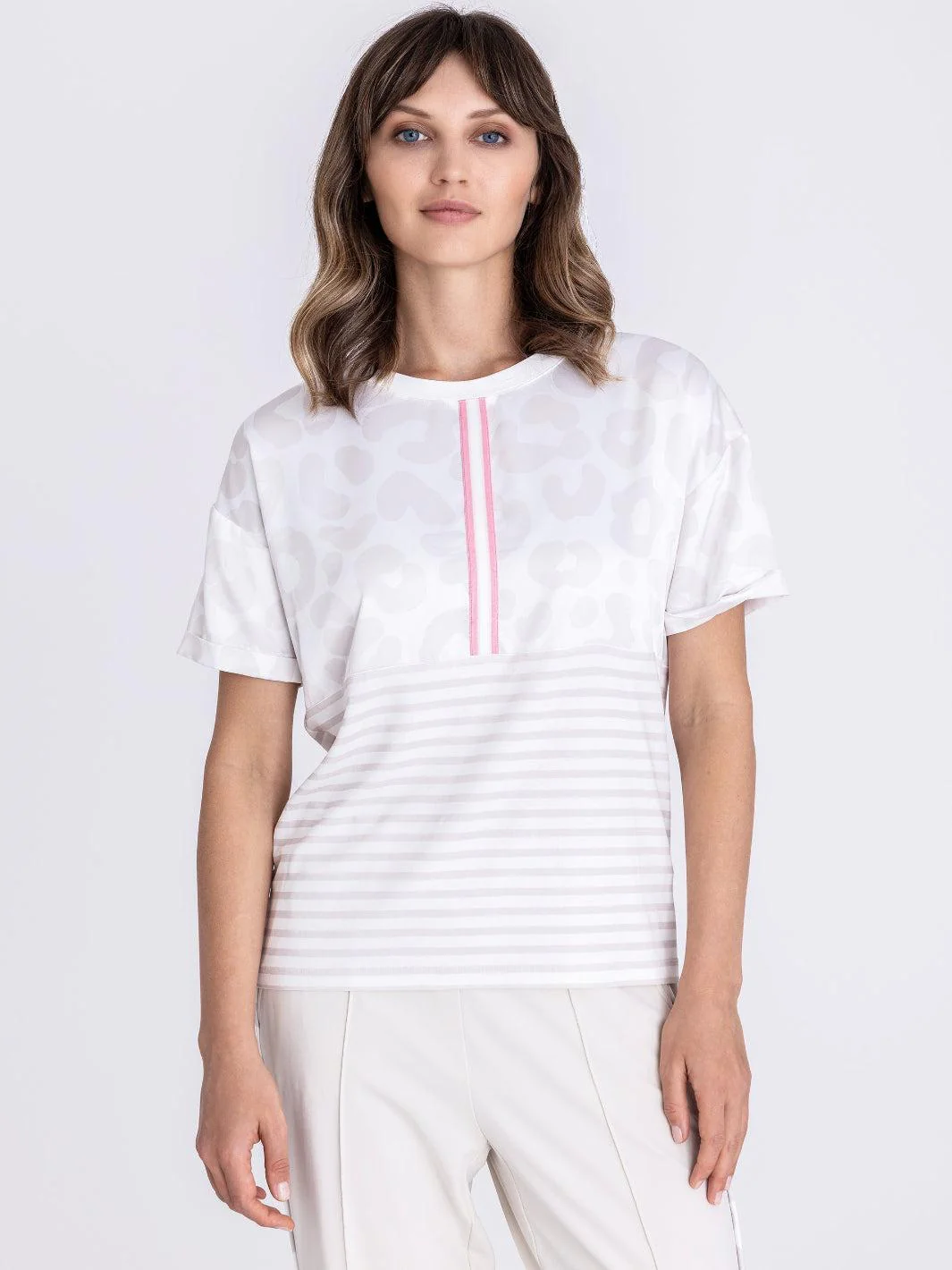 Tuzzi Round Neck Printed Top In Ecru 416456