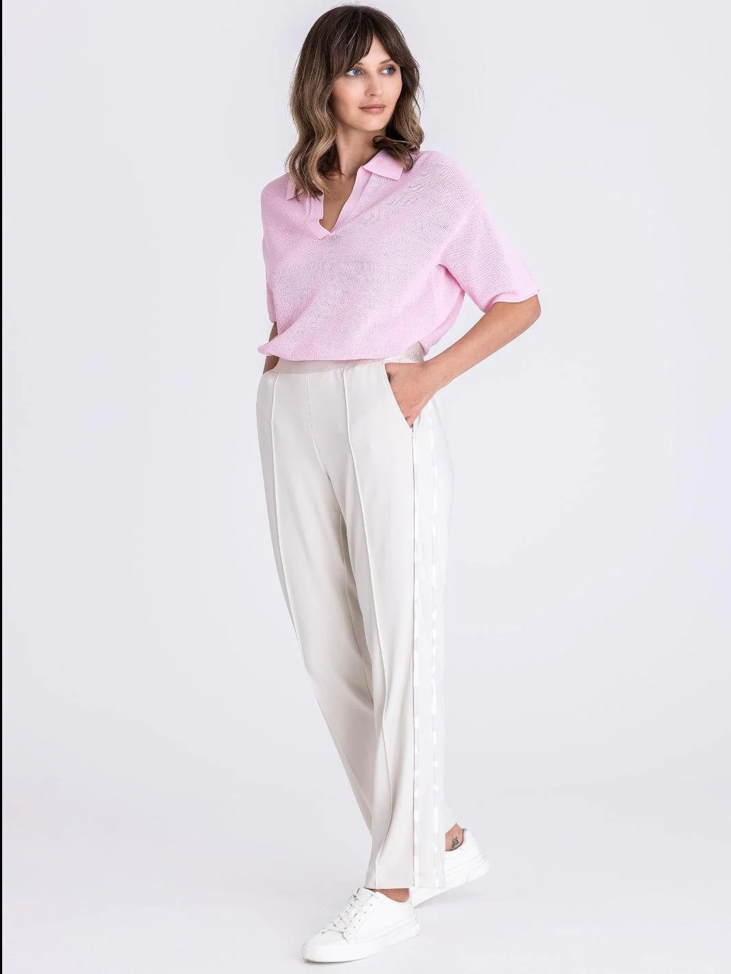 Tuzzi Straight Leg Trouser With Side Detail In Ecru 416600