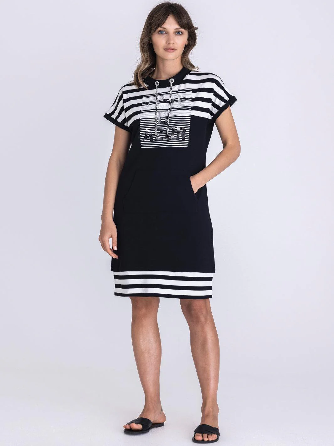 Tuzzi Stripe Detail Dress In Black/White 414553 - Image 2